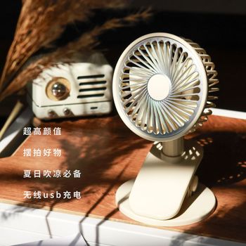 复古夜灯夹子风扇USB充电式照明电风扇台式夹式二用桌面小风扇